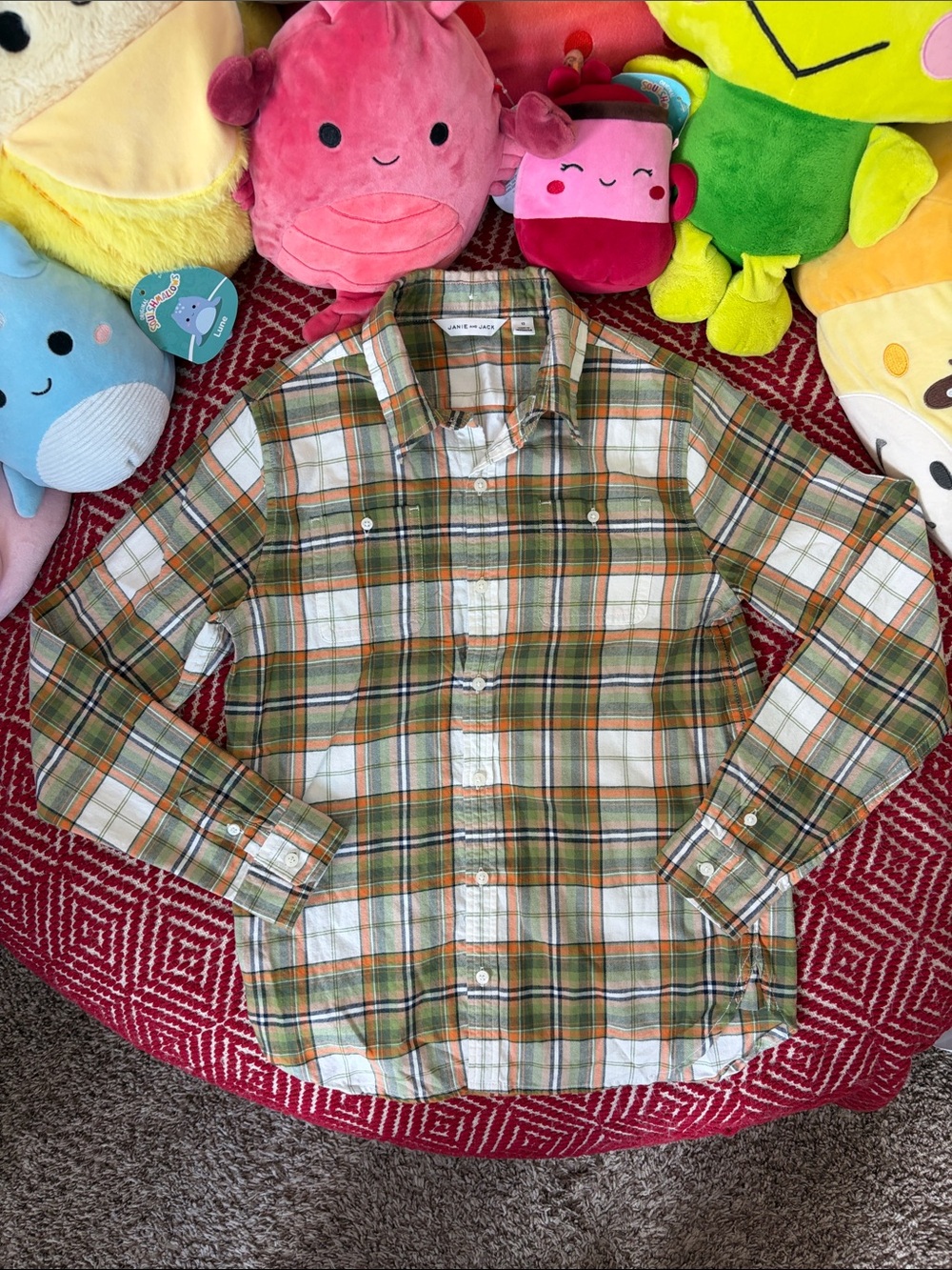 Janie and Jack Orange, Green & White Plaid Button-Down Shirt